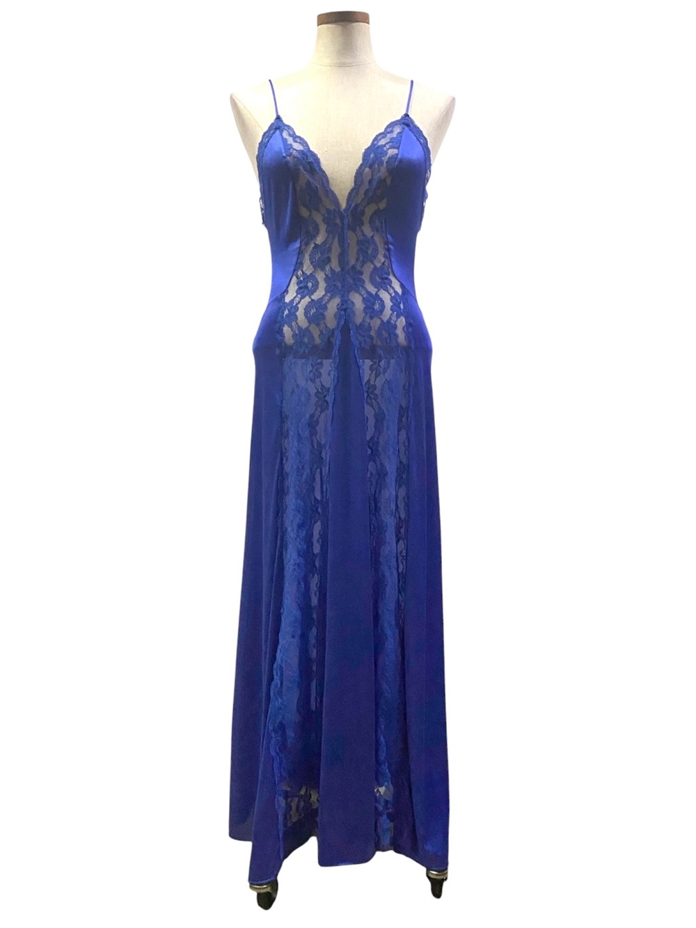 Vtg Val Mode Sapphire Blue Lace Panel
Nightgown Negligee Slip Dress Boudoir M